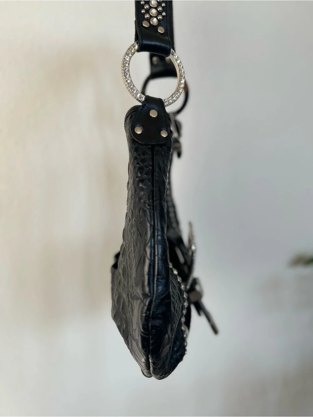 Raviani Croc-Embossed Western Hobo Rodeo Shoulder Bag